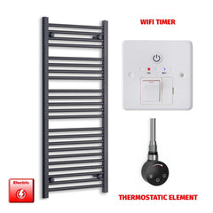 Thermostatic Element + Wifi Timer 500 x 1200 Flat Black Pre-Filled Electric Heated Towel Rail