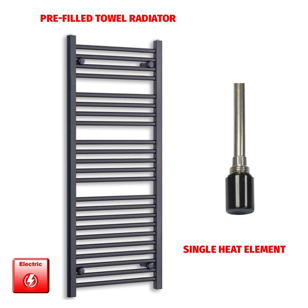 Single Heat Element 500 x 1200 Flat Black Pre-Filled Electric Heated Towel Rail
