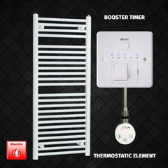 Thermostatic Element + Booster Timer 500 x 1200 Flat White Pre-Filled Electric Heated Towel Rail