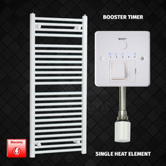 Single Heat Element + Booster Timer 500 x 1200 Flat White Pre-Filled Electric Heated Towel Rail