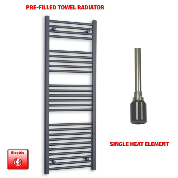Single Heat Element 500 x 1400 Flat Anthracite Pre-Filled Electric Towel Rail