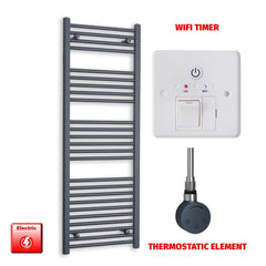 Thermostatic Element + Wifi Timer 500 x 1400 Flat Anthracite Pre-Filled Electric Towel Rail
