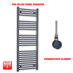 Thermostatic Element 500 x 1400 Flat Anthracite Pre-Filled Electric Towel Rail