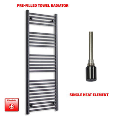 Single Heat Element 500 x 1400 Flat Black Pre-Filled Electric Heated Towel Rail