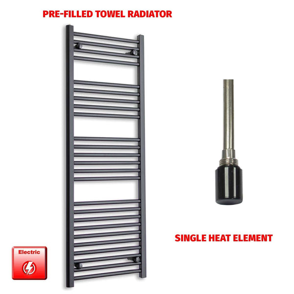 Single Heat Element 500 x 1400 Flat Black Pre-Filled Electric Heated Towel Rail