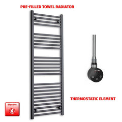 Thermostatic Element 500 x 1400 Flat Black Pre-Filled Electric Heated Towel Rail