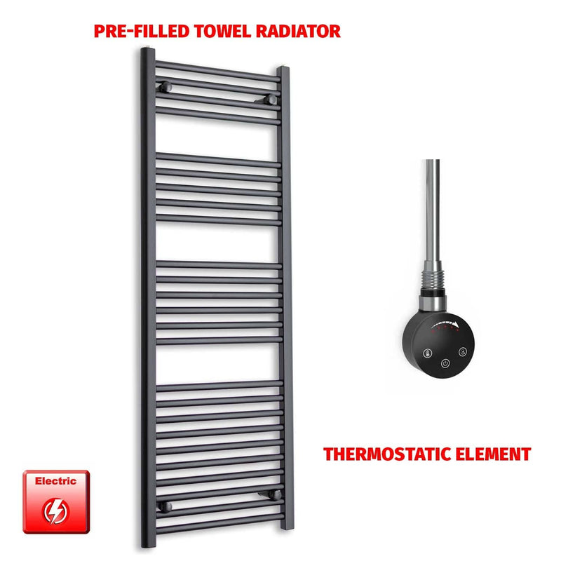 Thermostatic Element 500 x 1400 Flat Black Pre-Filled Electric Heated Towel Rail