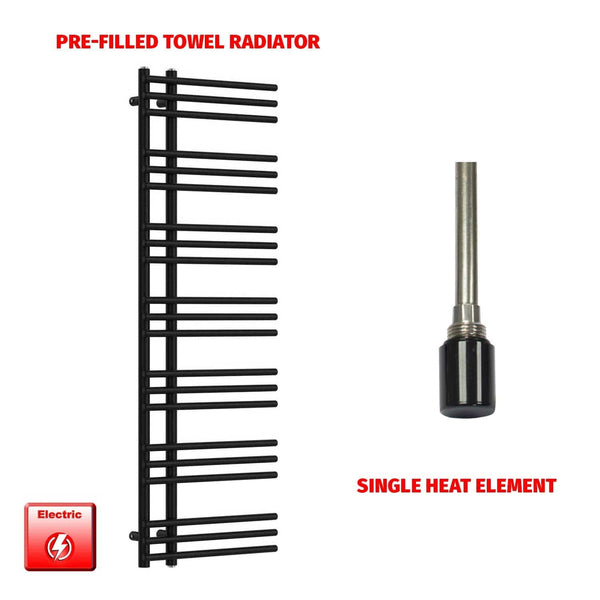 Single Heat Element 500 x 1500 Difta Pre-Filled Electric Towel Rail Flat Black