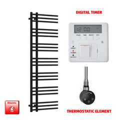 Thermostatic Element + Digital Timer 500 x 1500 Difta Pre-Filled Electric Towel Rail Flat Black
