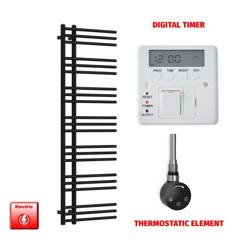 Thermostatic Element + Digital Timer 500 x 1500 Difta Pre-Filled Electric Towel Rail Flat Black