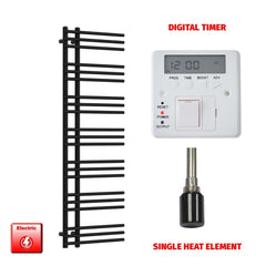Single Heat Element + Digital Timer 500 x 1500 Difta Pre-Filled Electric Towel Rail Flat Black