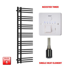 Single Heat Element + Booster Timer 500 x 1500 Difta Pre-Filled Electric Towel Rail Flat Black