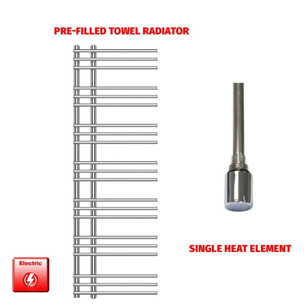Single Heat Element 500 x 1500 Difta Pre-Filled Electric Towel Rail Flat Chrome