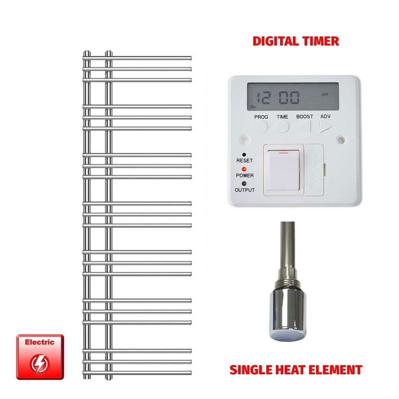 Single Heat Element + Digital Timer 500 x 1500 Difta Pre-Filled Electric Towel Rail Flat Chrome