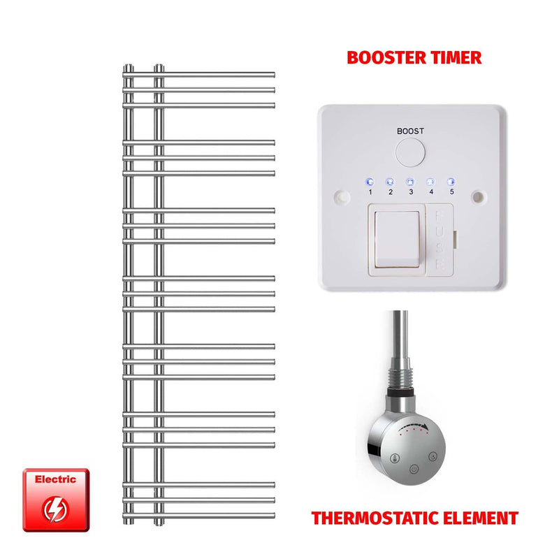 Thermostatic Element + Booster Timer 500 x 1500 Difta Pre-Filled Electric Towel Rail Flat Chrome