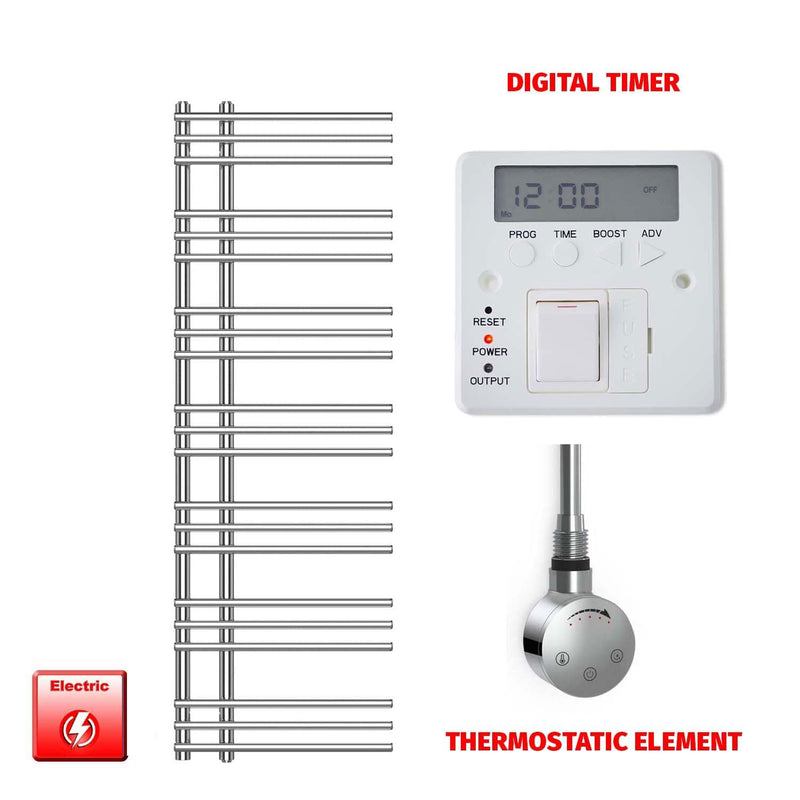 Thermostatic Element + Digital Timer 500 x 1500 Difta Pre-Filled Electric Towel Rail Flat Chrome