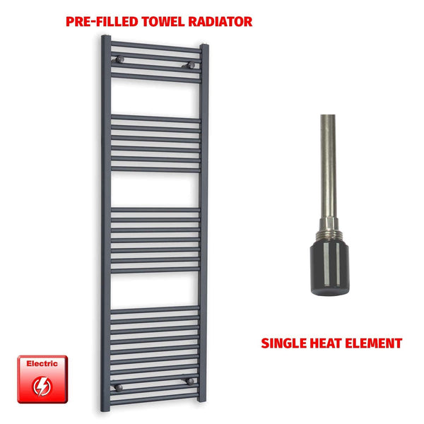 Single Heat Element 500 x 1600 Flat Anthracite Pre-Filled Electric Towel Rail