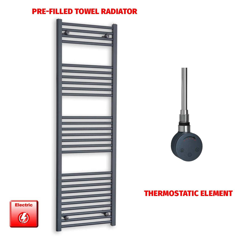 Thermostatic Element 500 x 1600 Flat Anthracite Pre-Filled Electric Towel Rail