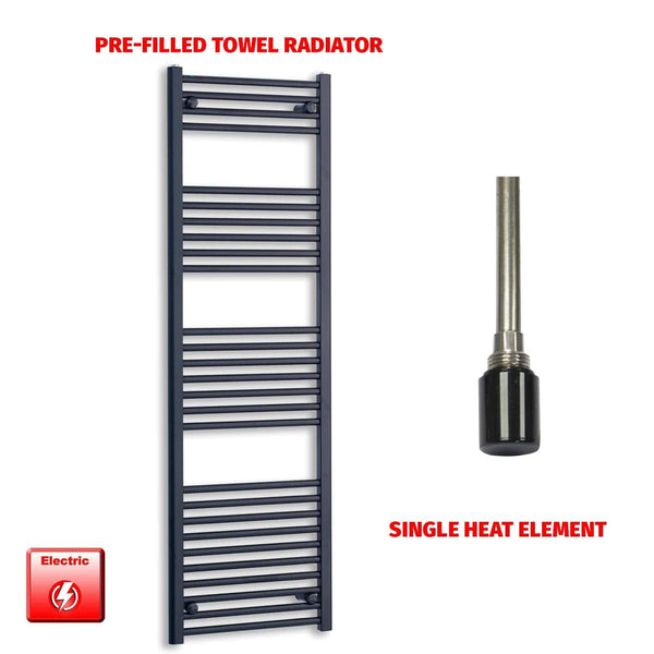 Single Heat Element 500 x 1600 Flat Black Pre-Filled Electric Heated Towel Rail