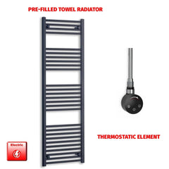 Thermostatic Element 500 x 1600 Flat Black Pre-Filled Electric Heated Towel Rail