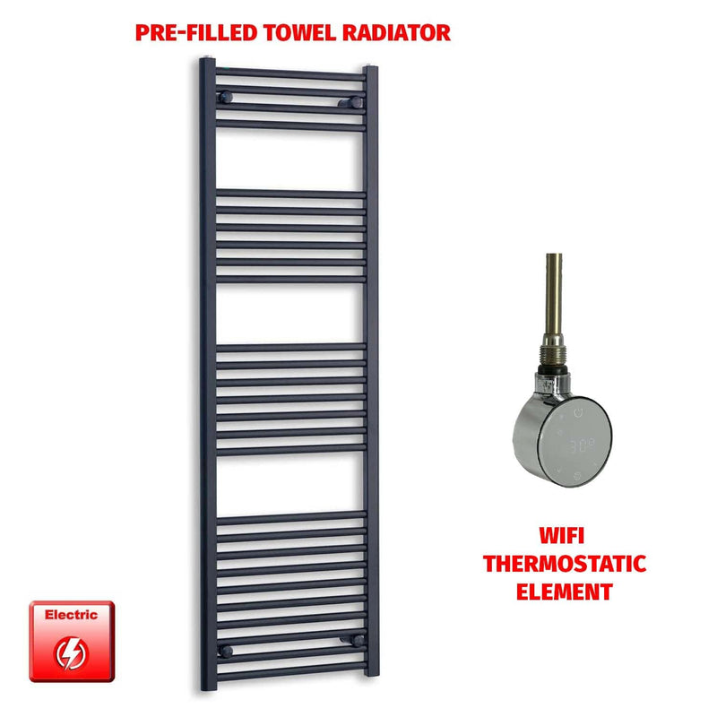 ER-Wifi Thermostatic 500 x 1600 Flat Black Pre-Filled Electric Heated Towel Rail