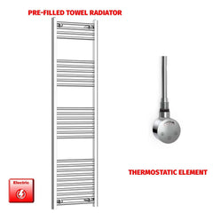 Straight / Thermostatic Element 500 x 1600 Flat Chrome Pre-Filled Electric Heated Towel Rail