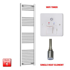 Straight / Single Heat Element + Wifi Timer 500 x 1600 Flat Chrome Pre-Filled Electric Heated Towel Rail