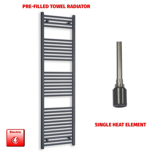 Single Heat Element 500 x 1800 Flat Anthracite Pre-Filled Electric Towel Rail