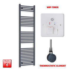 Thermostatic Element + Wifi Timer 500 x 1800 Flat Anthracite Pre-Filled Electric Towel Rail