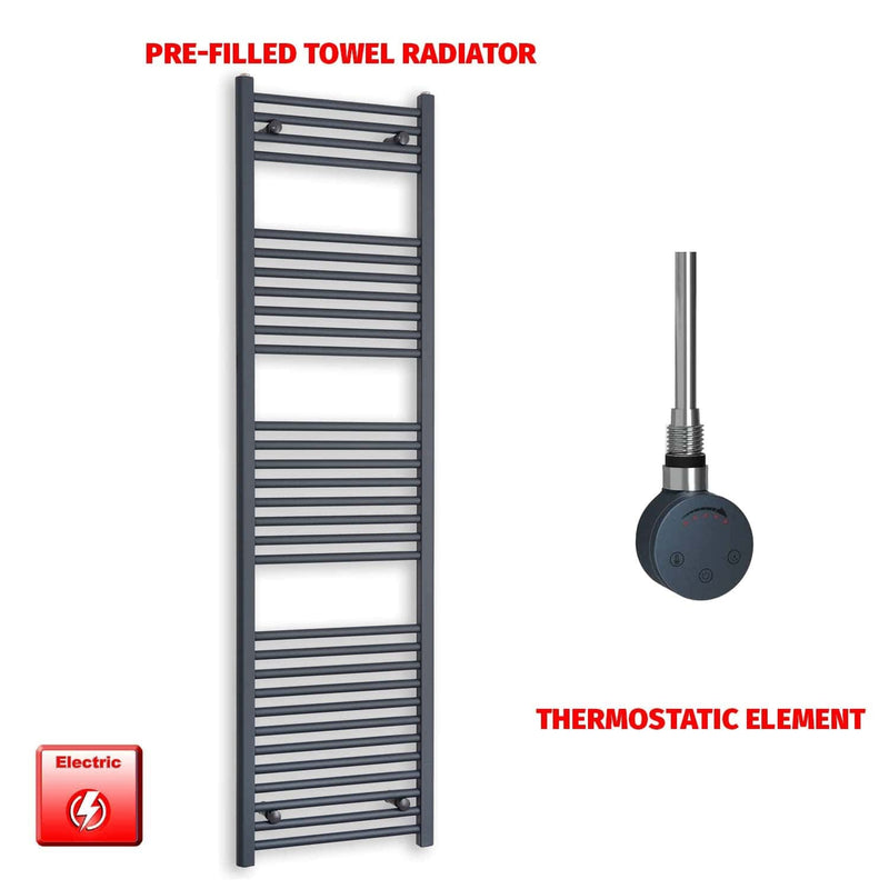 Thermostatic Element 500 x 1800 Flat Anthracite Pre-Filled Electric Towel Rail