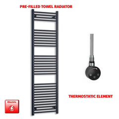 Thermostatic Element 500 x 1800 High Flat Black Pre-Filled Electric Towel Rail