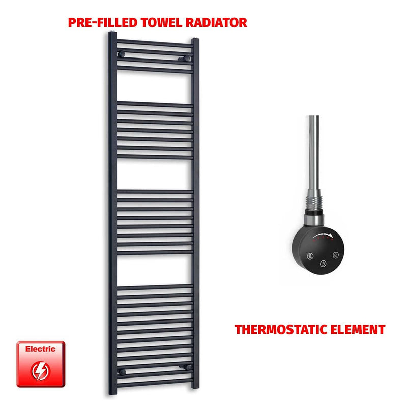 Thermostatic Element 500 x 1800 High Flat Black Pre-Filled Electric Towel Rail