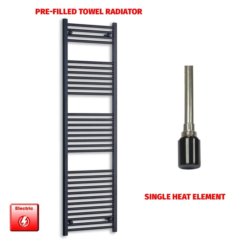 Single Heat Element 500 x 1800 High Flat Black Pre-Filled Electric Towel Rail