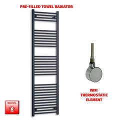 ER-Wifi Thermostatic 500 x 1800 High Flat Black Pre-Filled Electric Towel Rail