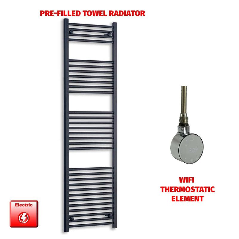 ER-Wifi Thermostatic 500 x 1800 High Flat Black Pre-Filled Electric Towel Rail