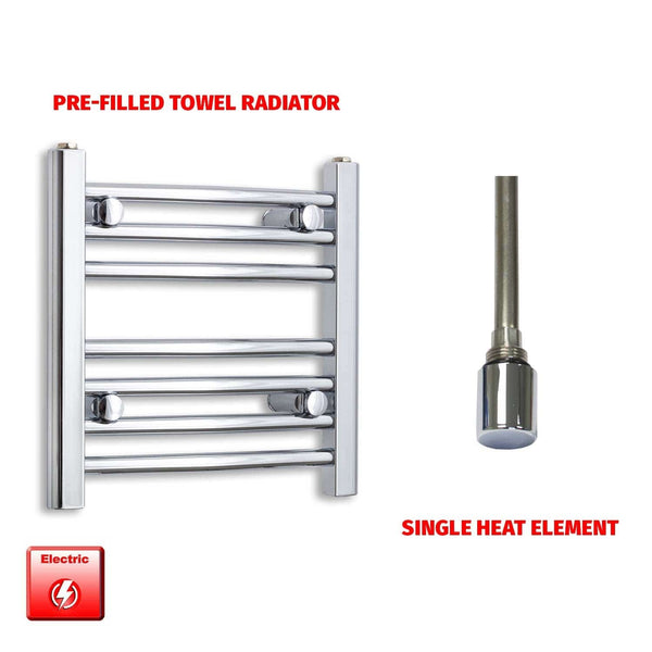 Straight / Single Heat Element 500 x 400 Flat Chrome Pre-Filled Electric Towel Rail HTR