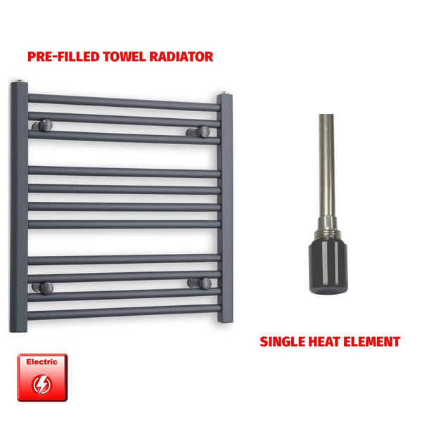 Single Heat Element 500 x 600 Flat Anthracite Pre-Filled Electric Towel Radiator