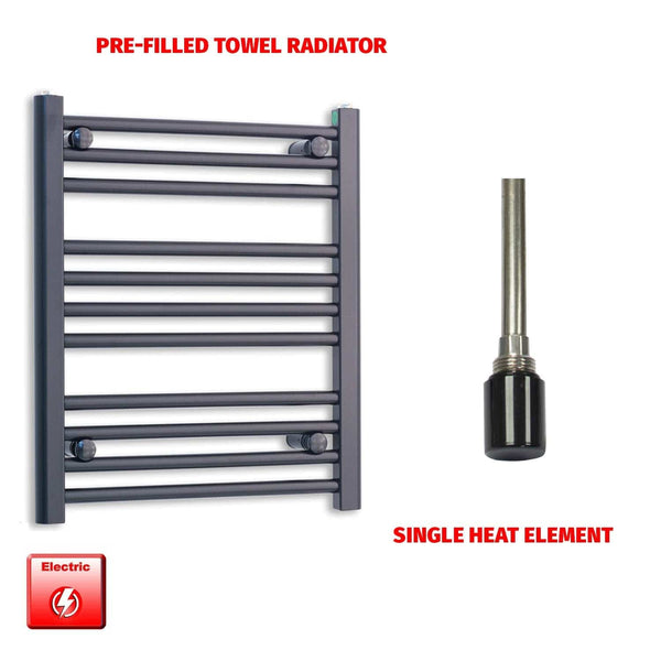 Single Heat Element 500 x 600 Flat Black Pre-Filled Electric Heated Towel Rail