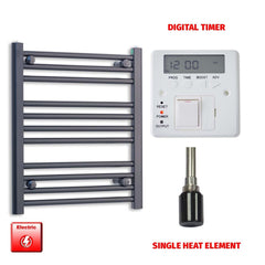 Single Heat Element + Digital Timer 500 x 600 Flat Black Pre-Filled Electric Heated Towel Rail