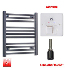Single Heat Element + Wifi Timer 500 x 600 Flat Black Pre-Filled Electric Heated Towel Rail