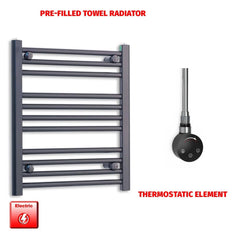 Thermostatic Element 500 x 600 Flat Black Pre-Filled Electric Heated Towel Rail