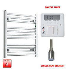 Straight / Single Heat Element + Digital Timer 500 x 600 Flat Chrome Pre-Filled Electric Heated Towel Rail