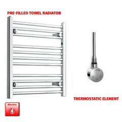 Straight / Thermostatic Element 500 x 600 Flat Chrome Pre-Filled Electric Heated Towel Rail
