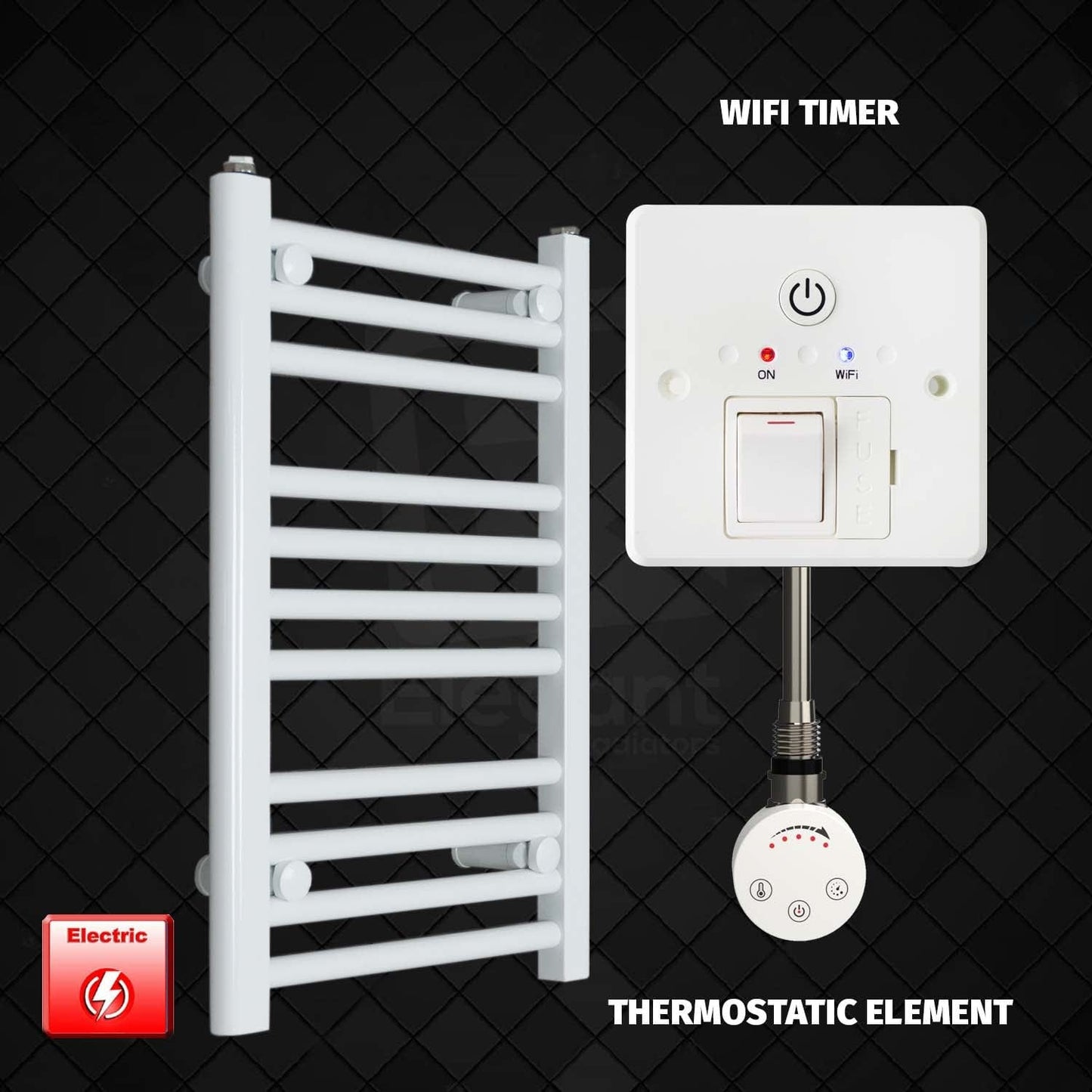 Thermostatic Element + Wifi Timer 500 x 600 Flat White Pre-Filled Electric Heated Towel Rail