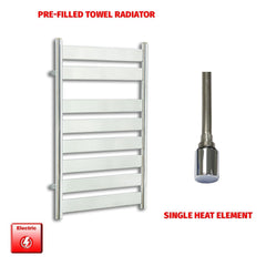 Single Heat Element 500 x 800 Chrome Flat Panel Pre-Filled Electric Towel Rail