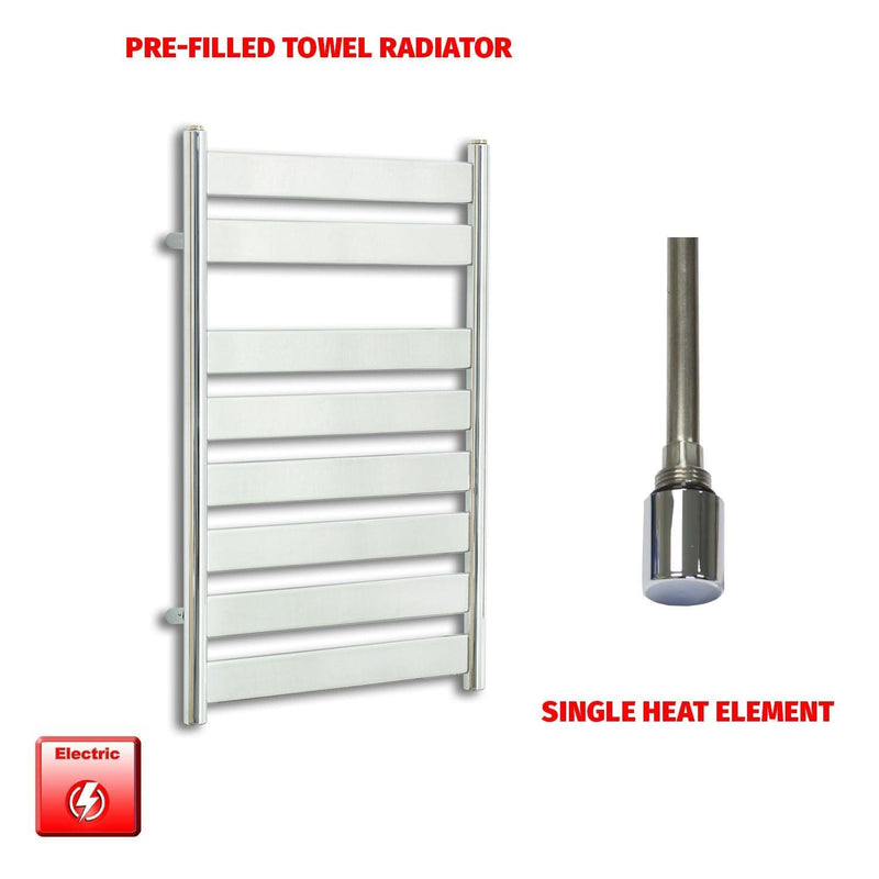Single Heat Element 500 x 800 Chrome Flat Panel Pre-Filled Electric Towel Rail
