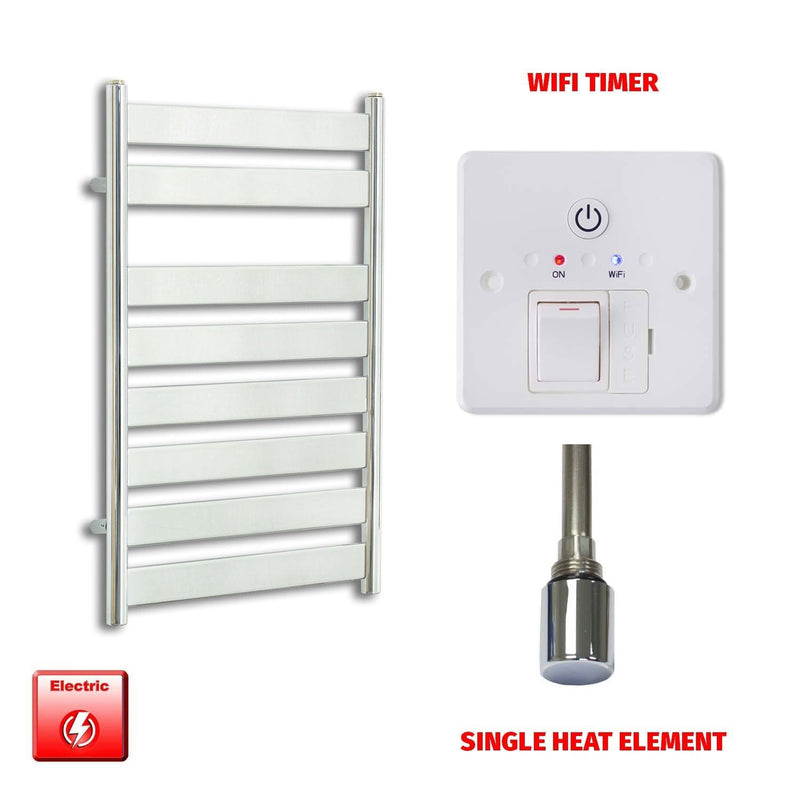 Single Heat Element + Wifi Timer 500 x 800 Chrome Flat Panel Pre-Filled Electric Towel Rail