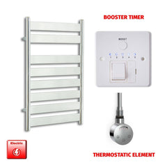 Thermostatic Element + Booster Timer 500 x 800 Chrome Flat Panel Pre-Filled Electric Towel Rail