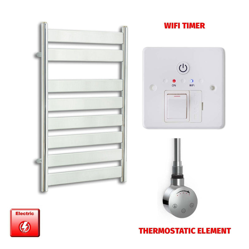Thermostatic Element + Wifi Timer 500 x 800 Chrome Flat Panel Pre-Filled Electric Towel Rail
