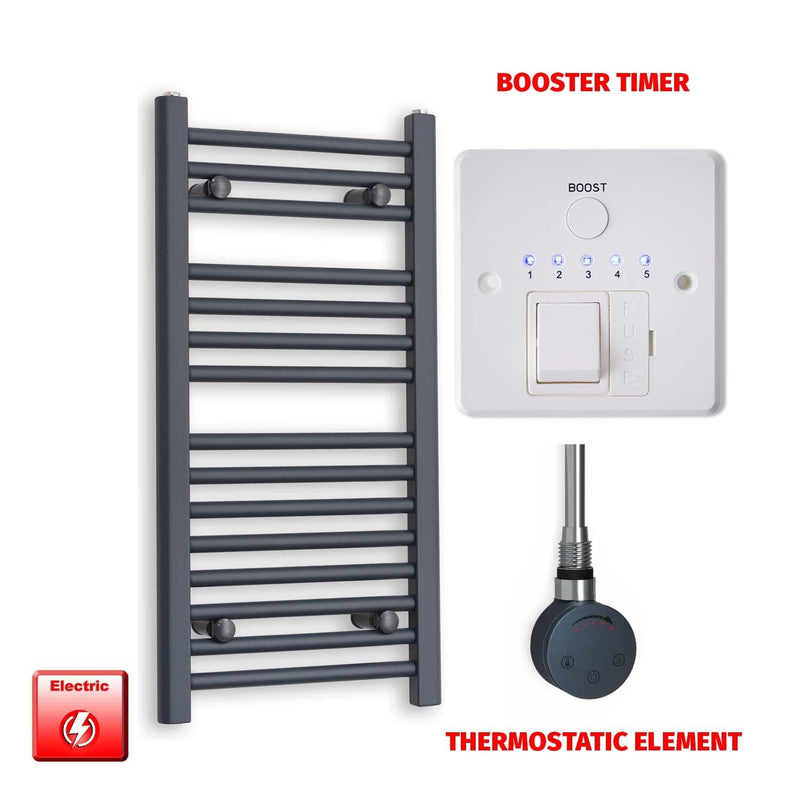 Thermostatic Element + Booster Timer 500 x 800 Flat Anthracite Pre-Filled Electric Towel Rail HTR